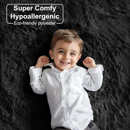 Black Runner Rugs for Bedroom, Living Room 2x6 Small Plush Fluffy Boys Rug | - Image 9