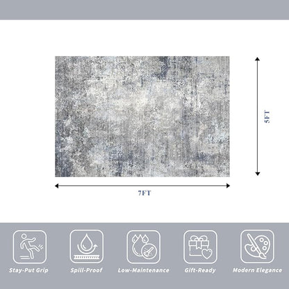 5x7 Washable Area Rug – Modern Neutral Abstract Rug - Image 2