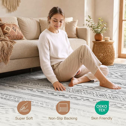 cotiled Boho 5x7 Area Rugs for Living Room: Soft Moroccan Washable Rug | Solve - Image 3