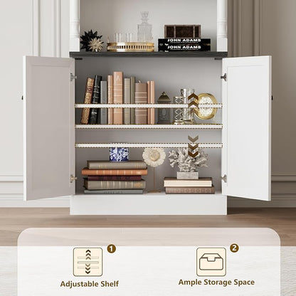 Bookshelf with Doors, Floor Standing Display Storage Cabinet - Image 7