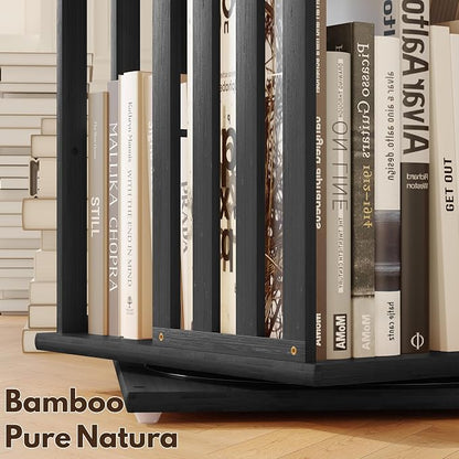 YOWOS Rotating Bookshelf Tower, 360° Display Spinning Bookcase, Bamboo - Image 5