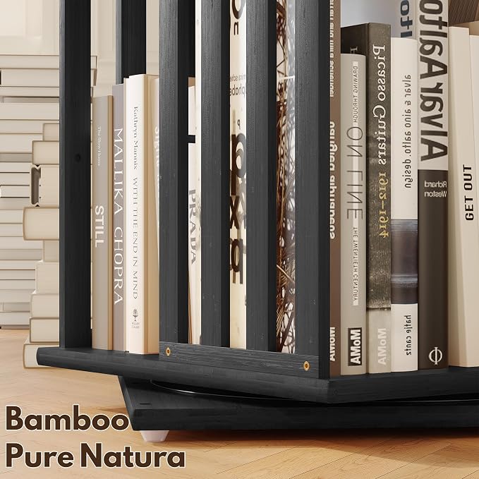 YOWOS Rotating Bookshelf Tower, 360° Display Spinning Bookcase, Bamboo - Image 4