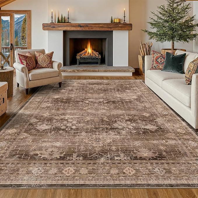 Brown Rug for Living Room 10x14 by HazoHaus