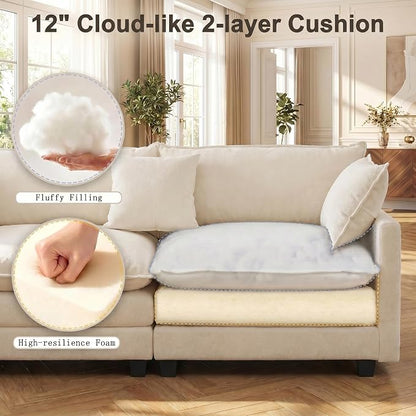 111.4" V-Shaped Corner Couch Sectional｜5 Seat Customizable Modular Cloud - Image 4