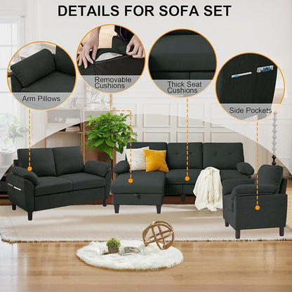 84" Convertible Sectional Sofa Set, 3 Seat L Shaped Couch - Image 4