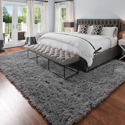 Amdrebio Grey Large Plush Shaggy Rug 6x9 - Image 6