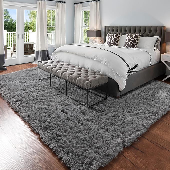 Amdrebio Grey Shag Furry Fuzzy Area Rug 5x8 - Image 6
