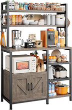 EnHomee Bakers Rack, 6 Tier Microwave Stand, Coffee Bar Organizer with 8 L-Shaped Hooks, Kitchen Shelves with Large Capacity Storage, 14.1 x 30.1 x 63.1 Inches, Black Oak