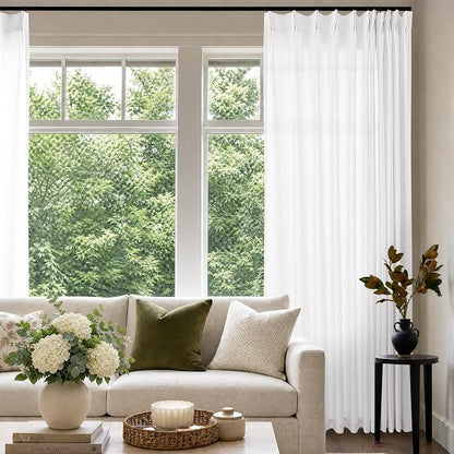 Pinch Pleated Linen 102 Inch Curtain 72 Inch Width Light Filtering | Semi Sheer by DUKIYO
