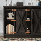 4 EVER WINNER Coffee Bar Cabinet with Sliding Barn Doors, 42” Sideboard Buffet Cabinet with Storage, Farmhouse Coffee Bar Station Table Liquor Wine Bar with Shelves for Kitchen, Espresso