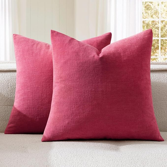 MIULEE Hot Pink Red Chenille Couch Throw Pillow Covers, 18x18 | Set of 2 by MIULEE