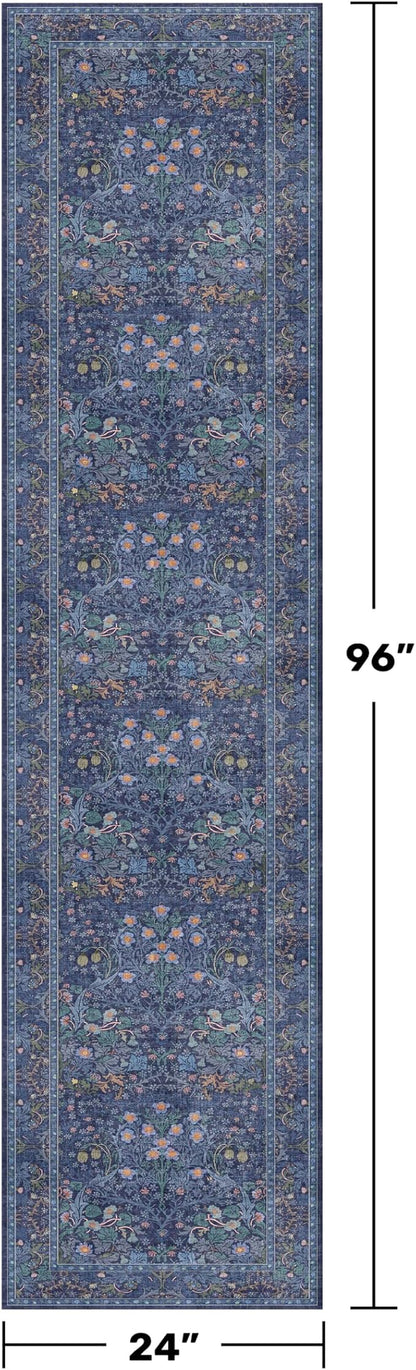Dark Blue Washable 2x8 Runner Rugs Non Slip - Image 2