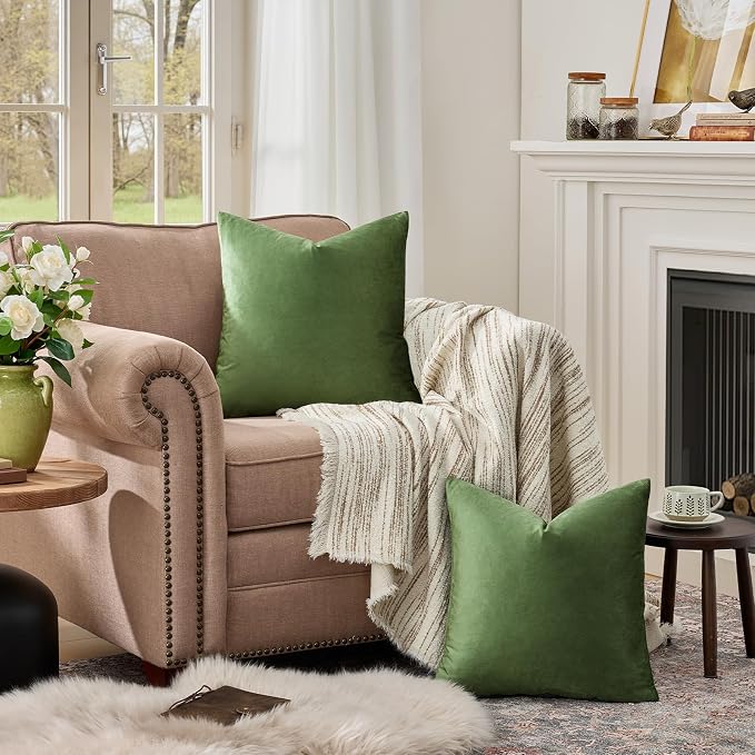 GIGIZAZA Olive Green Velvet Throw Pillow Covers Big 26x26 Pack of 2 | - Image 3