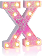 Foaky Pink Light up Letters，Pink Party Decorations,Girls Room Decor,Glitter Light Up Letters,Alphabet Letter Sign for Night Light Birthday Party Girls Gifts, Home Bar Decoration（X）