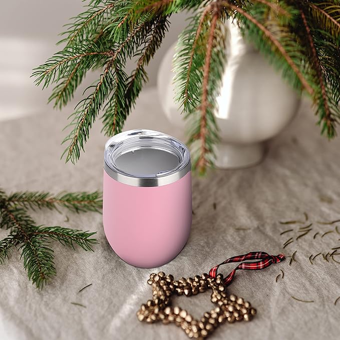 DOMICARE Stainless Steel Wine Tumbler Bulk with Lid, Personalized Insulated Tumblers Set, 12oz Travel Coffee Cups Pack of 8, Pink