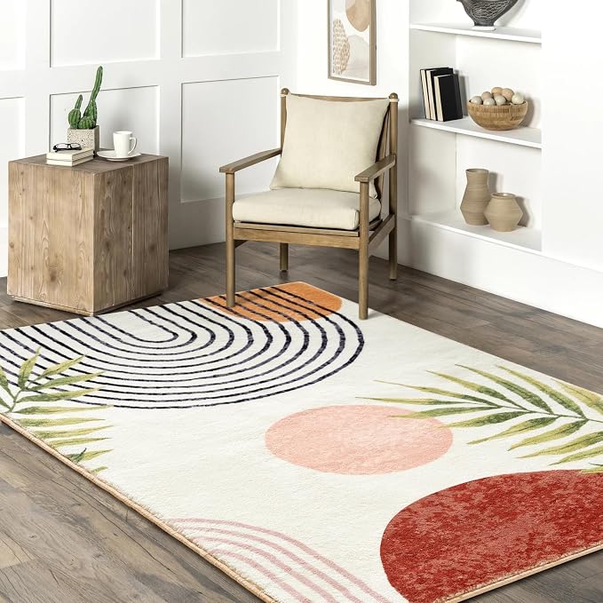 RoomTalks Mid Century Modern Washable Rug, Boho Cute Aesthetic 9x12 Area Rugs - Image 2