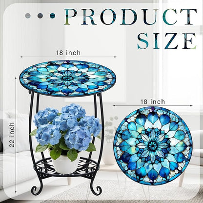 Cinnvoice Outdoor Side Table Round Small Mosaic Patio Accent Indoor End Plant - Image 3