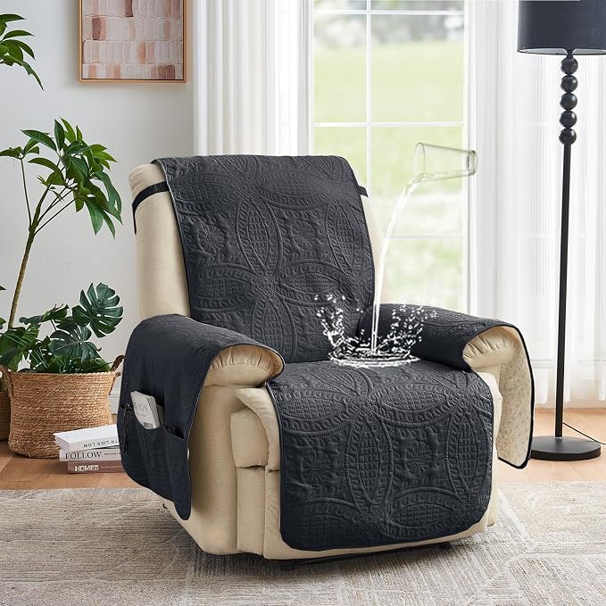 Black Quilted Recliner Covers, Waterproof Recliner Chair Covers, Lazy Boy Chair - Image 2