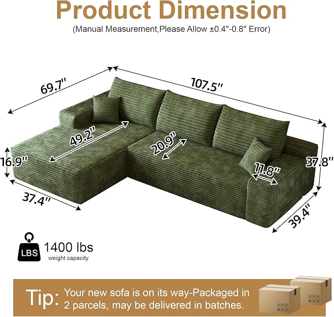 108" Sectional Couches for Living Room Cloud Couch Sofa - Image 2