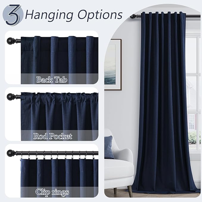 Navy Blue 100% Blackout Curtains 90 Inch Length 2 Panels Set - Image 6