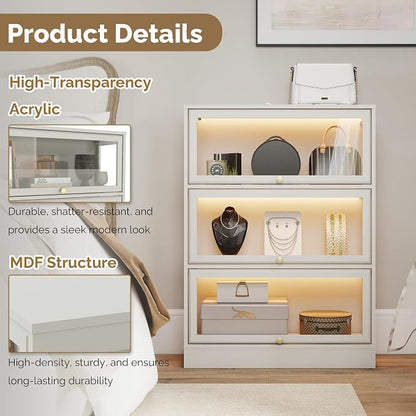 Display Cabinet with Acrylic Glass Doors, 3-Tiers Curio Cabinet with LED - Image 7
