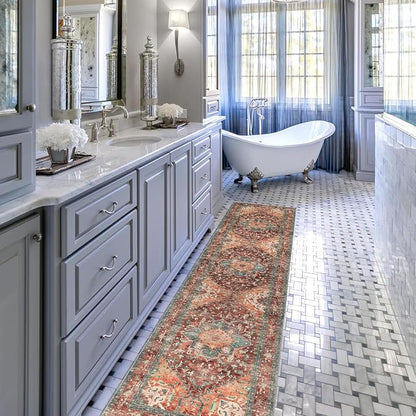 Yamaziot Washable Runner Rug, 2x8 Non-Slip Boho Vintage Hallway Kitchen Rug | - Image 8