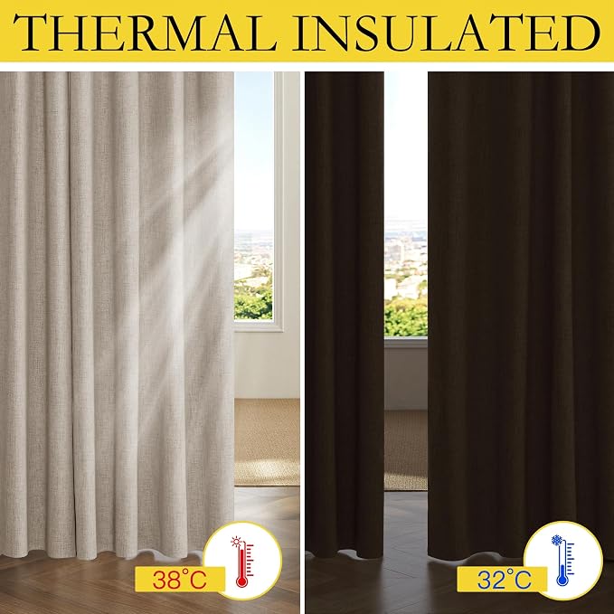 NICETOWN Natural Linen 100% Blackout Short Curtains 48 inches 2 Panels | - Image 7