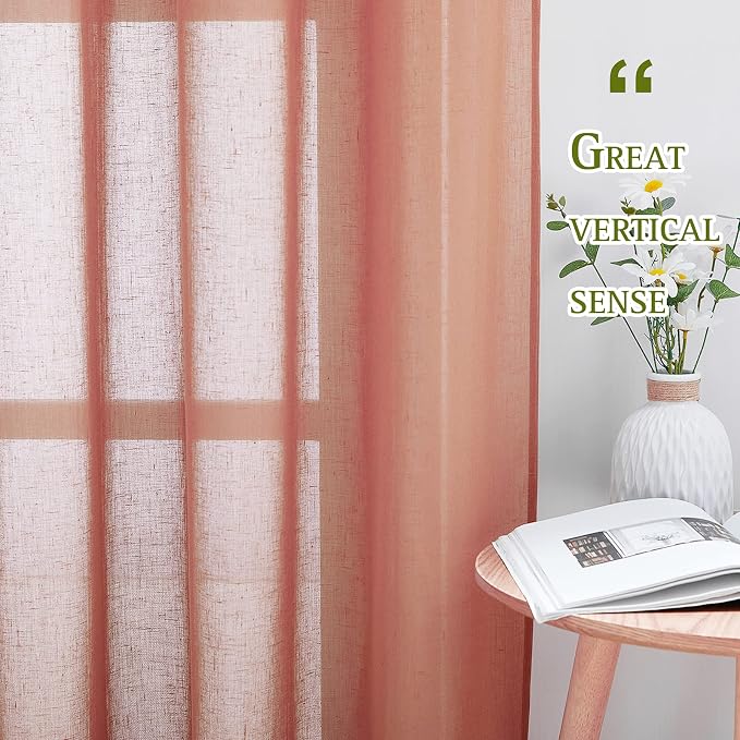 NICETOWN Semi Sheer Linen Curtains, Grommet Top Rustic Linen Burlap Curtains - Image 3