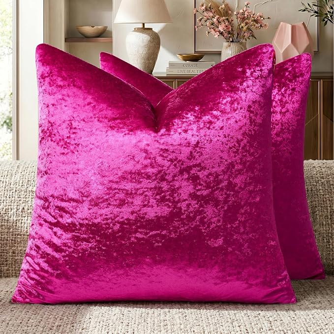 GIGIZAZA Crushed Hot Pink Velvet Throw Pillow Covers 20x20 Pack of 2 | by GIGIZAZAFocusingonhomedecoration