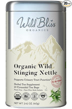 Wild Bliss Organic Wild Stinging Nettle Leaf Tea - Caffeine Free Urinary Tract and Joint Health Herbal Support - Pharmacopoeia Potency - 20 Plant Based Tea Bags