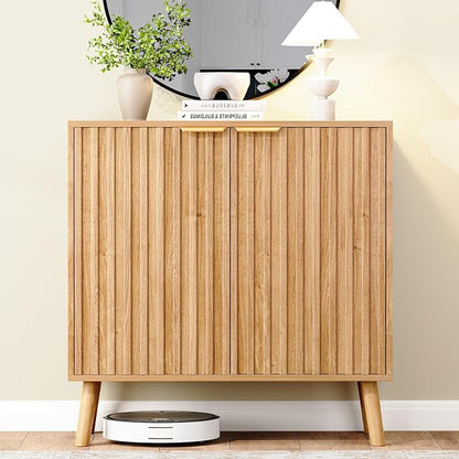 Fluted Storage Cabinet, Buffet Cabinet Sideboard, Modern Accent Cabinet Console by REHOOPEX