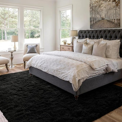 4x6 Ft Shag Black Rugs for Bedroom Living Room, Ultra Soft Fluffy Furry Area - Image 2
