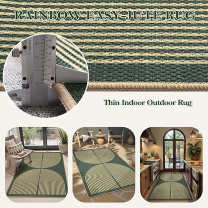 Lahome Modern Rainbow Green Entryway Rug, 3x5 Washable Outdoor Porch Rug | Non - Image 4