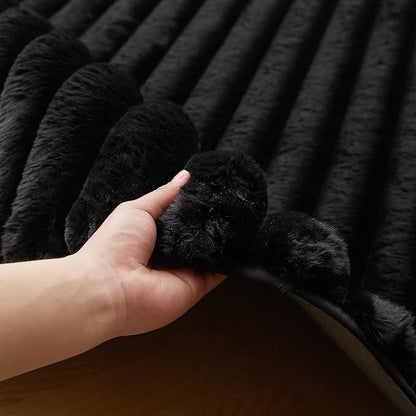 Black Rabbit Striped Plush Rug 2'x6', Fluffy Faux Fur Shaggy Area Rug - Image 4