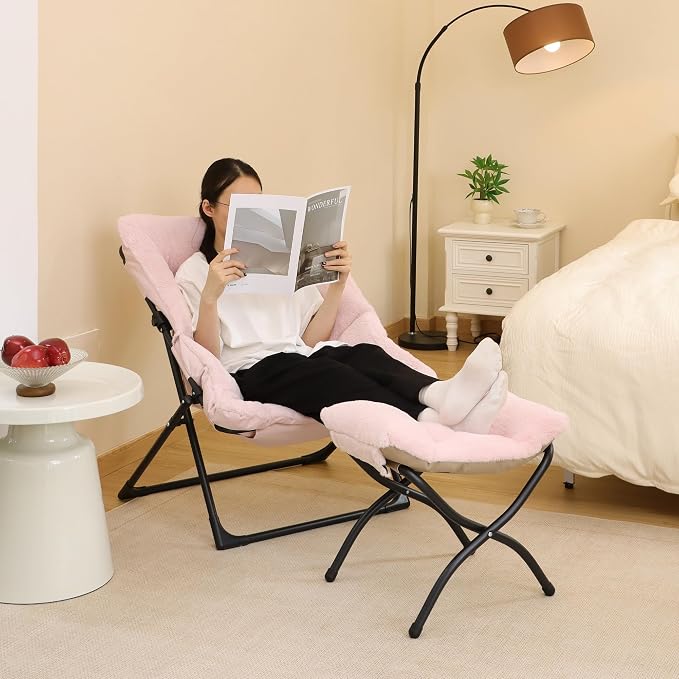 Comfy Saucer Chair for Adults, Soft Faux Fur Bedroom Chair - Image 5