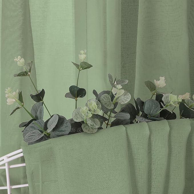 Tollpiz Sheer Tier Curtain Linen Textured Half Kitchen Curtains Sheer Light - Image 6