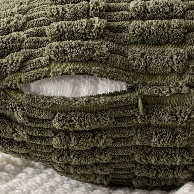 MIULEE Corduroy Decorative Throw Pillow Covers 18x18 Olive Green Pack of 2 | - Image 3