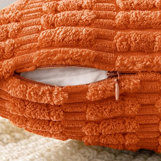 MIULEE Fall Corduroy Decorative Throw Pillow Covers 18x18 Orange Pack of 2 | - Image 3