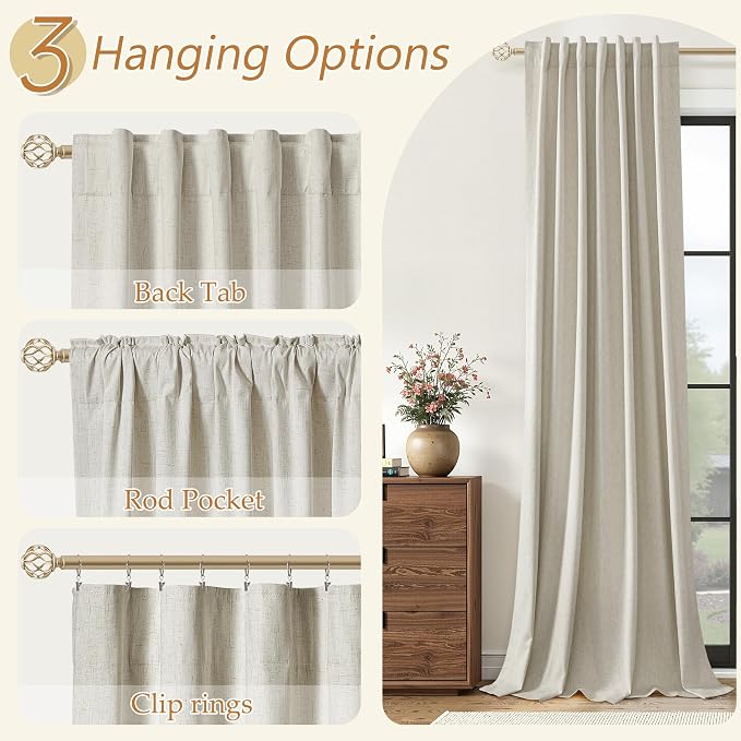 100% Blackout Linen Curtains for Bedroom 90 inches Long, Thermal Insulated Room - Image 6