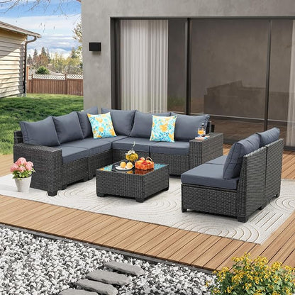 JOYURE 8 Pieces Patio Furniture Set All-Weather Outdoor Wicker Sectional by JOYURE