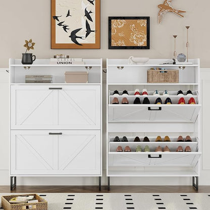 BORNOON Shoe Cabinet with 2 Flip Drawers Narrow Shoe Storage Cabinet Organizer - Image 5