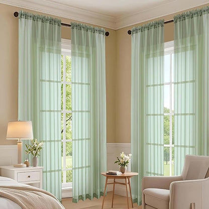 Sage Green Sheer Curtains 120 Inches Long 2 Panels Set, 59 Inch Extra Wide Soft - Image 7