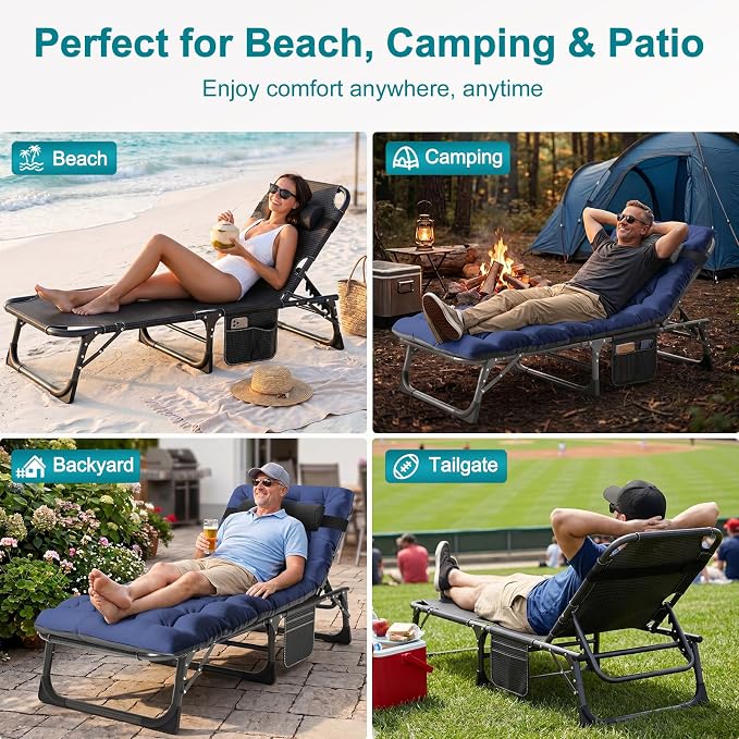 ABORON 2PK Heavy Duty Tanning Chair, 5-Gear Outdoor Folding Chaise Lounge Chair - Image 5