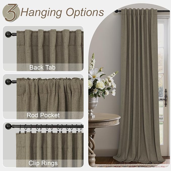 Brown Extra Long Blackout Curtains 108 Inch Long 9ft Back Tab Pocket Light - Image 6