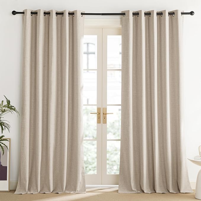 NICETOWN Cream 100% Blackout Linen Curtains 95 inch Long Burg - Image 2
