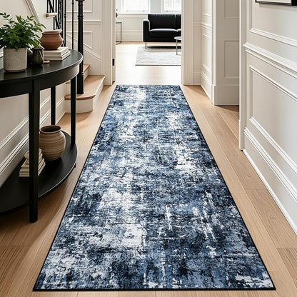 Rugflix 2'6"x10' Runner Rug for Hallway, Washable Navy Blue Long Runners | - Image 3