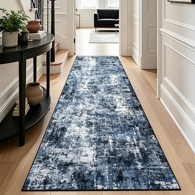 Rugflix 3x12 Runner Rug for Hallway, Washable Navy Blue Long Runners | Machine - Image 3
