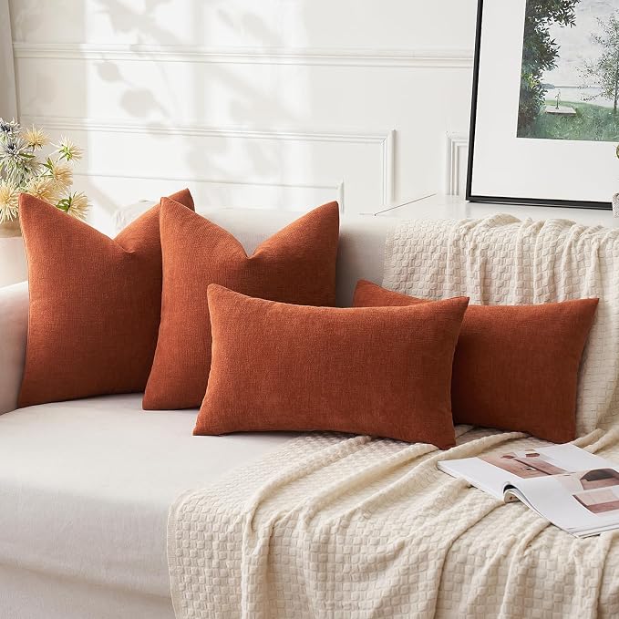 MIULEE Fall Rust Terracotta Chenille Couch Throw Pillow Covers, 20x20 | Set of 2 - Image 5
