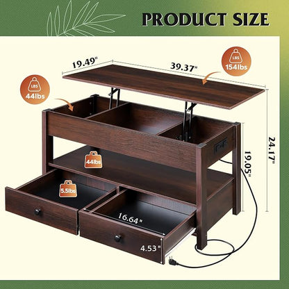 WLIVE Coffee Table, Lift Top Coffee Table - Image 3