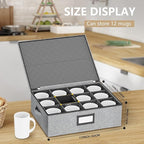 homyfort Coffee Mug Storage Box with Dividers, Durable China Storage Containers for Coffee Mugs, Tea Cups Storage Organizer with Lid, Handles, Label Window, Holds 24 Mugs, Hard Shell and Stackable